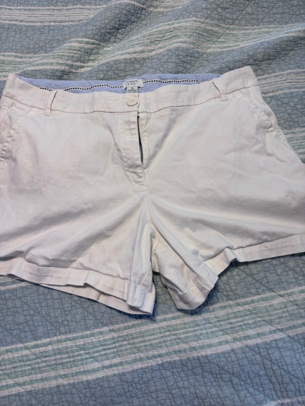 crown & ivy White Cotton Chino Shorts